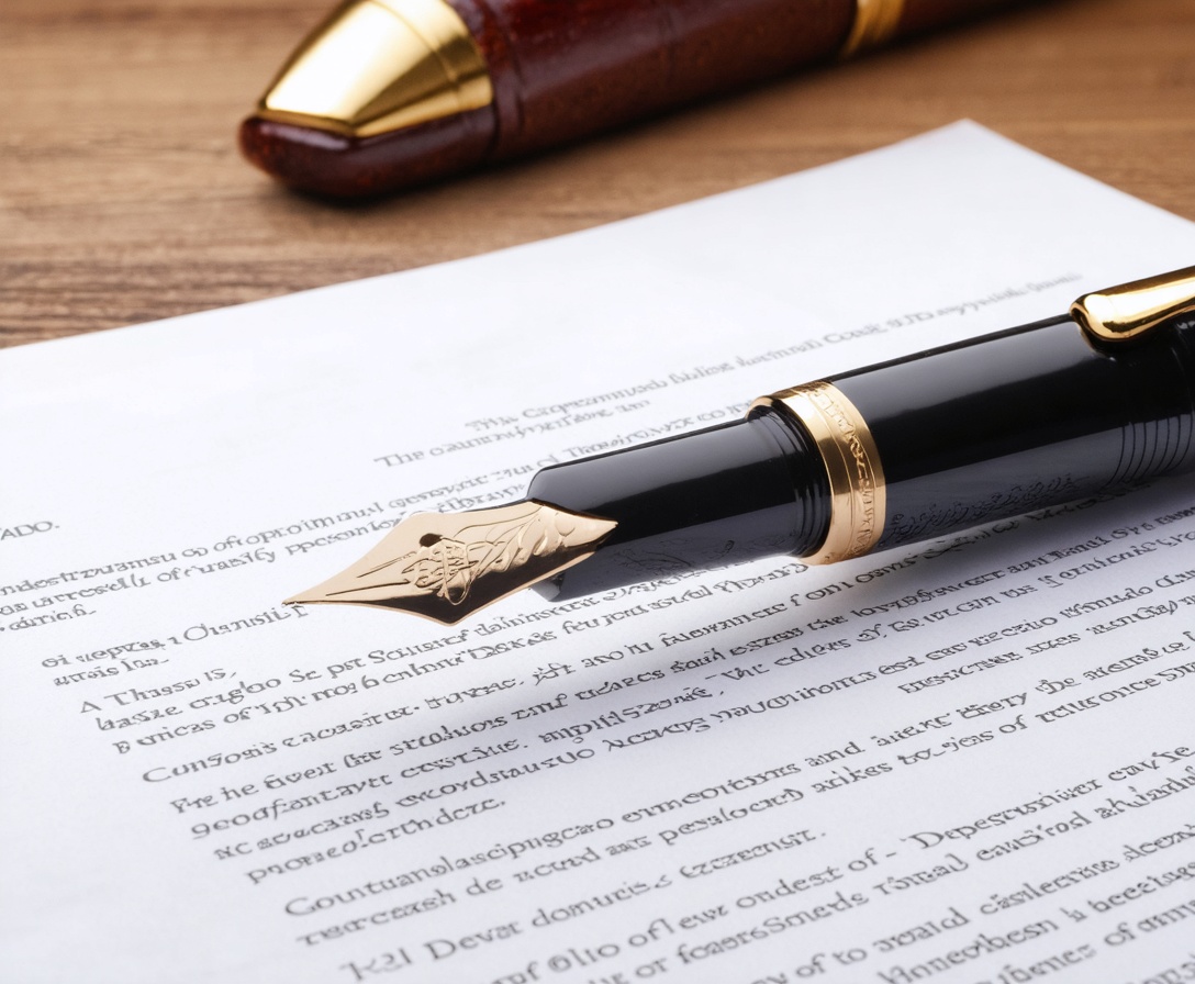 Detailný záber na podpísanú zmluvu a luxusné pero